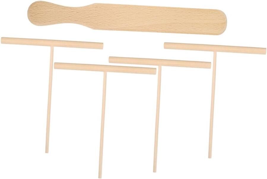 Houten Crêpe Set Pannenkoek Gereedschap Gebak Maken 5-Delig 29.5 x 3.8 CM Natuurlijk