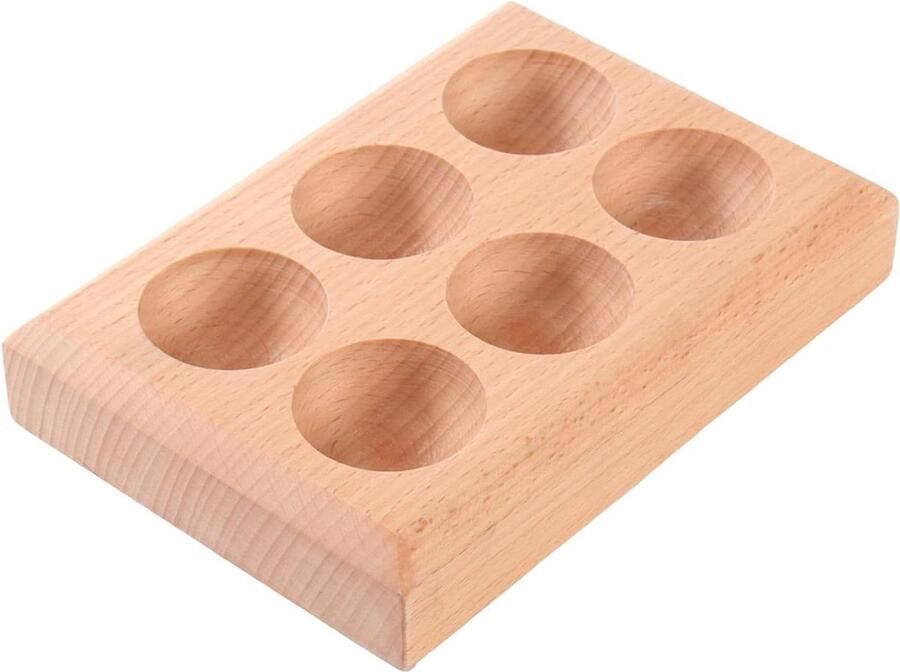 Houten Dienblad Ei Opslag Lade Keuken Organisatie 6 Gaten 16 x 11 x 3 cm Houtkleur