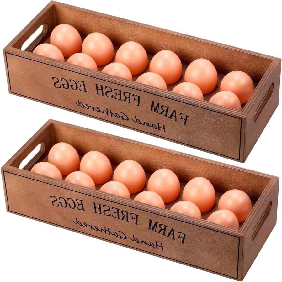 Houten Ei Houder Ei Opbergdoos Keuken Organiseren Stapelbaar Ontwerp 32x10x10 cm Bruin
