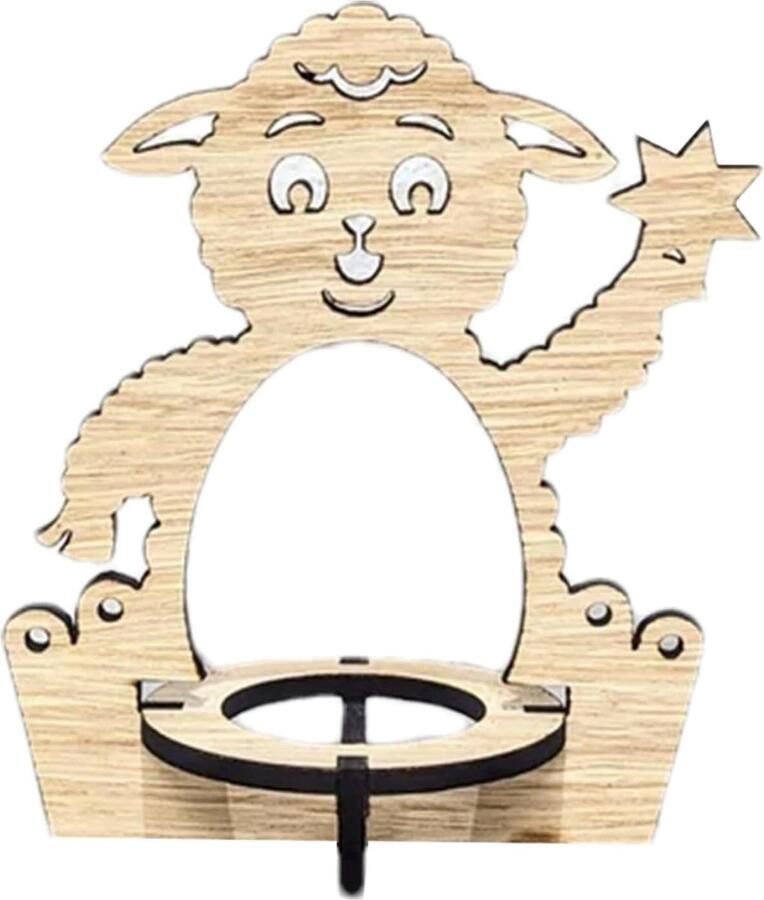 Houten Eierdopje Dier Eierhouder Paasdecoratie Ontbijt Keuken Uniek Dierlijk Design 11.5 x 13 cm Meerkleurig