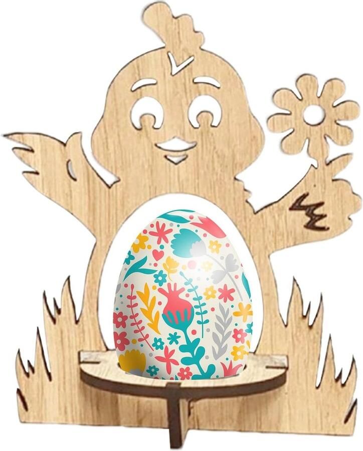Houten eierdopje Paasdecoratie standaard Ontbijt tafeldecoratie Dierenvorm design 11.5 x 13 cm Kip