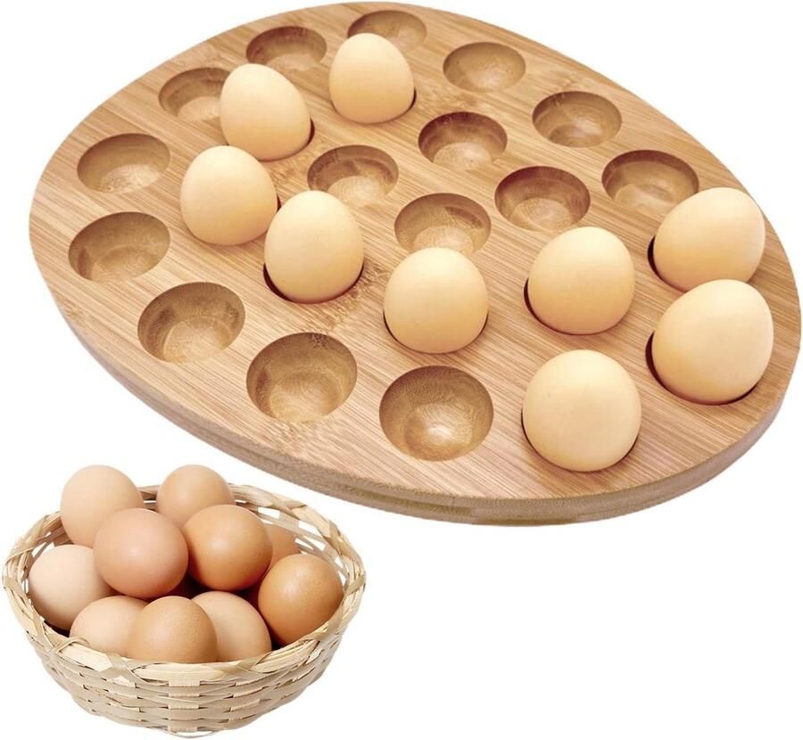 Houten Eierhouder Dienblad Serveerschaal Feestelijk Presenteren Dubbelzijdig Ontwerp 34.3 x 26.7 x 1.8 cm Houtkleur
