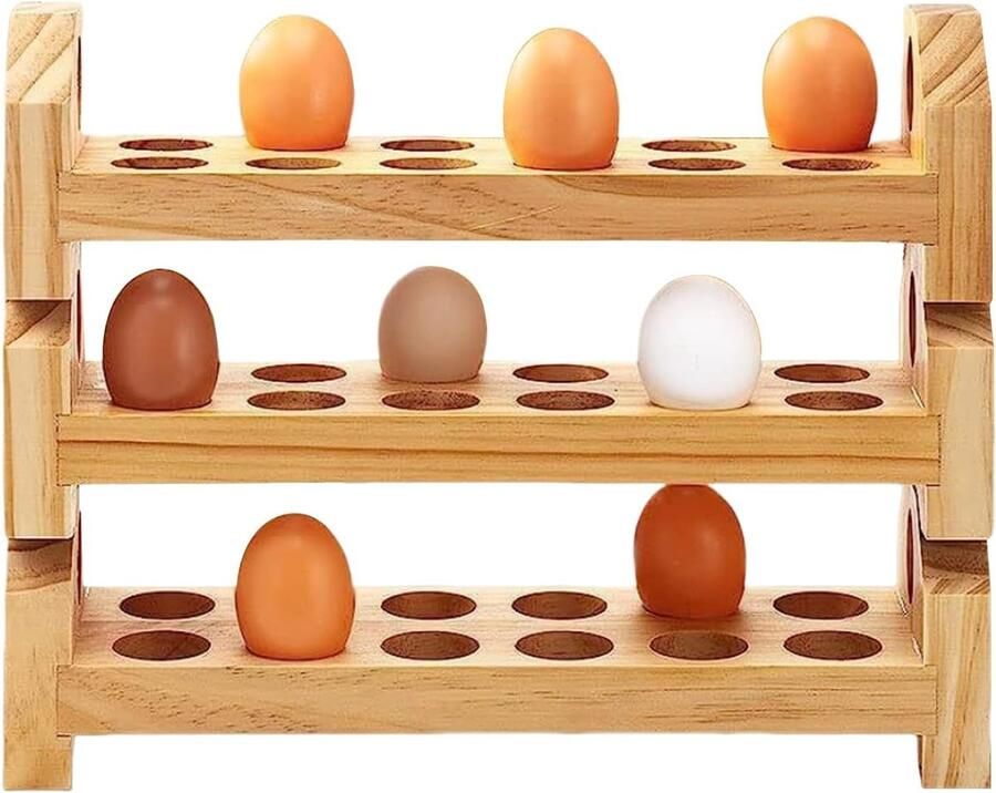 Houten Eierhouder Ei Opbergbak Keuken Organiseren Stapelbaar Ontwerp 35.5x10x15 Cm Walnoot