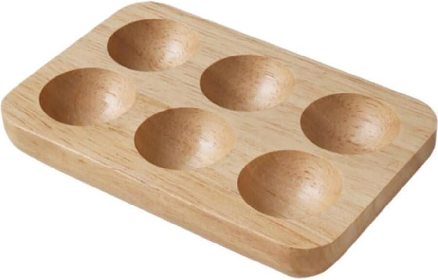 Houten Eierhouder Eierbakje Opslag Keuken Organiseren 6 Afgeronde Slots 16.5 x 11 cm Houtkleur
