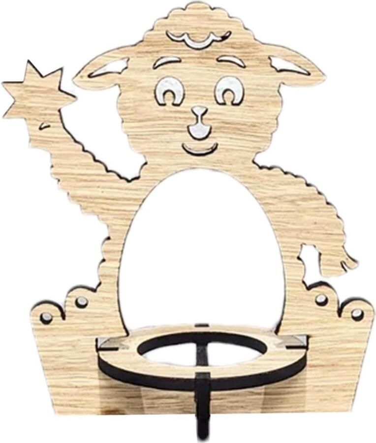 Houten Eierhouder Eierdopjes Display Paasdecoratie Met Dier Motief 16.5 cm Houtkleur