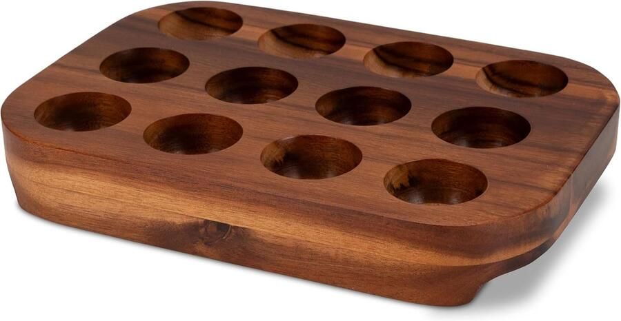 Houten Eierhouder Eierplateau Serveren en Bewaren Massief Acaciahout Voor 12 Eieren Natuurlijk