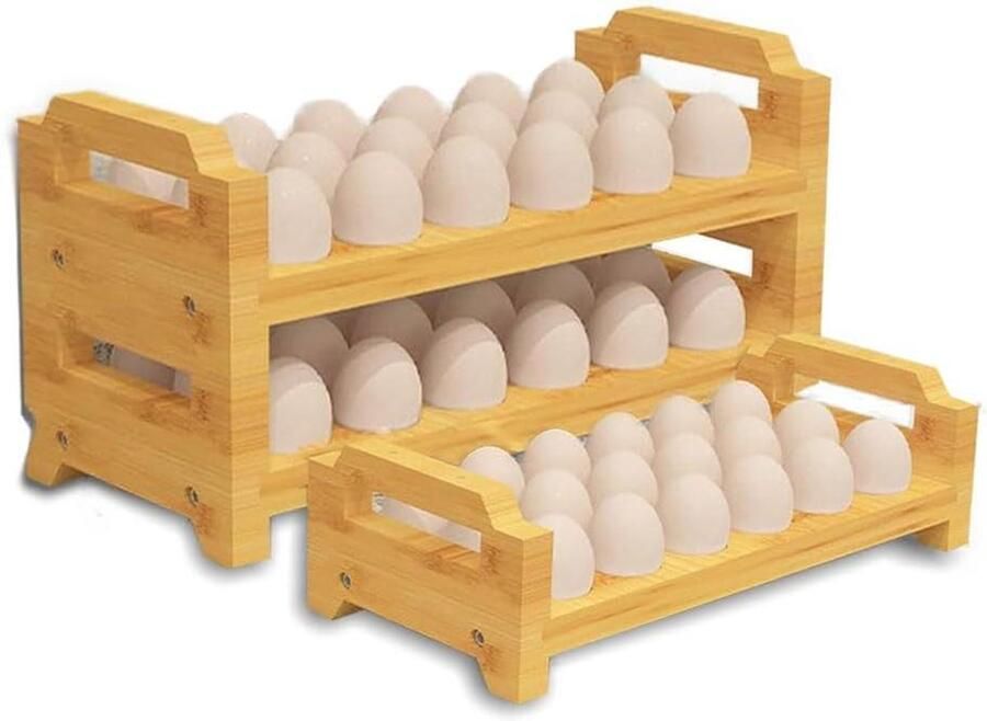 Houten eierhouder Eierrek aanrecht Eieren organiseren Handgemaakt rustiek design 36 eieren Houtkleur