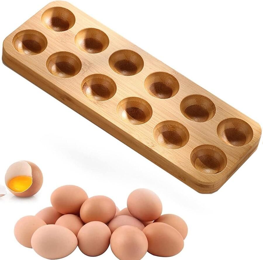 Houten Eierhouder Eierrek Eierbewaardoos Keuken Organiseren Massief Hout 12 Eieren Houtkleur