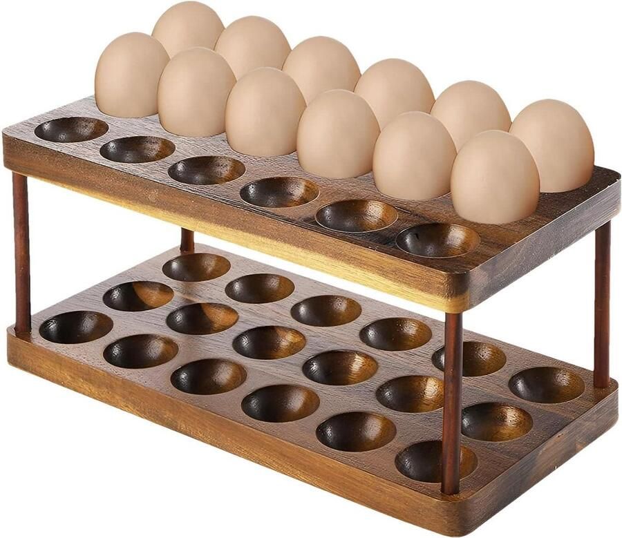 Houten Eierhouder Eierrek Eierorganisator Keuken Opbergen Stapelbaar Ontwerp 36 Eieren Houtkleur