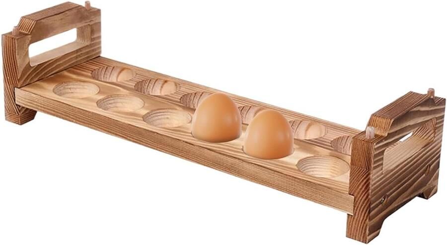 Houten Eierhouder Eierrek Keuken Eieren Opbergen Stapelbaar Ontwerp 36.6 x 11 x 9 cm Houtkleur