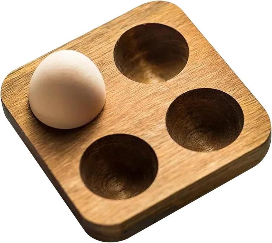 Houten Eierhouder Eierrek Keuken Eieren Organiseren Natuurlijke Houtnerf 4 Eieren Bruin