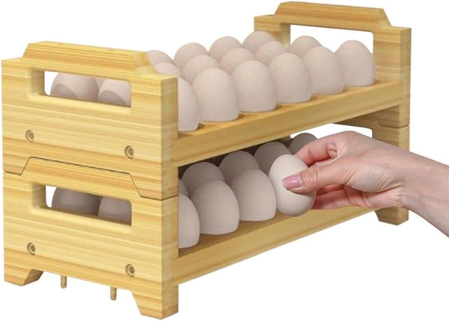 Houten Eierhouder Eierrek Keuken Organiseren Stapelbaar Ontwerp 2 Lagen Houtkleur
