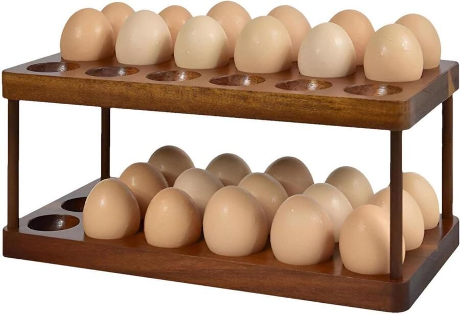 Houten Eierhouder Eierrek Keuken Organiseren Stapelbaar Ontwerp 36 Eieren Houtkleurig