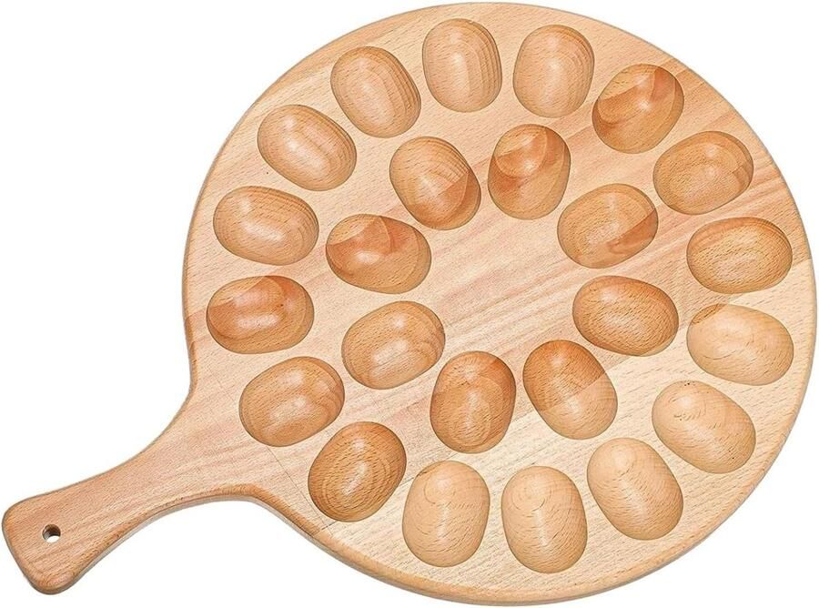 Houten Eierhouder Gevuld Eierplateau Eieren Presenteren Met Handvat 35 cm Breed Houtkleur