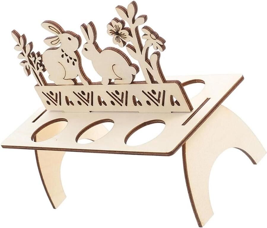 Houten Eierhouder Paasdecoratie Eierrek Paasfeest Versieren Konijn Decoratie 20x15cm Houtkleur
