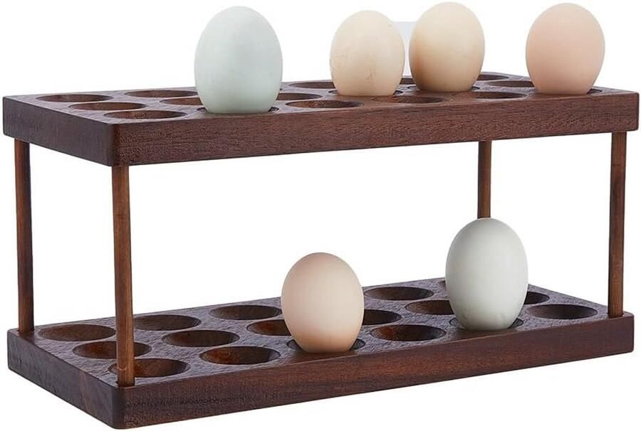 Houten Eierhouder Rack 2 Verdiepingen voor 36 Eieren Opslag en Presentatie