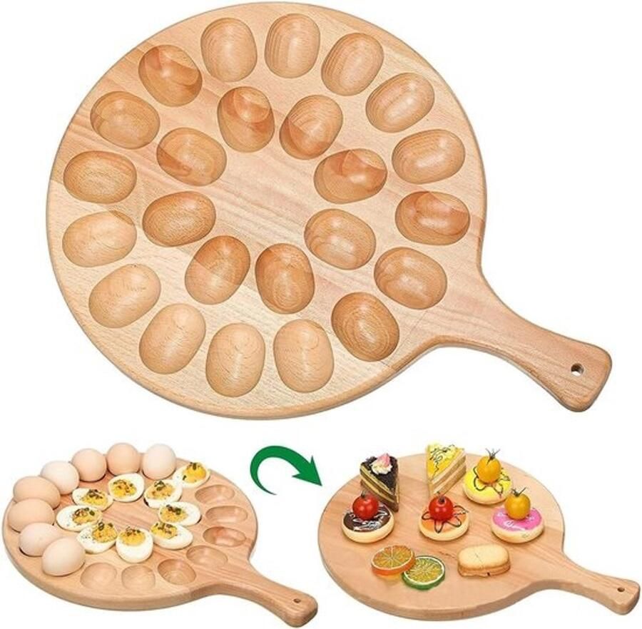 Houten Eierhouder Ronde Tray Presentatie Opslag Robuuste Handgreep 24 Gaten Natuurlijk Hout