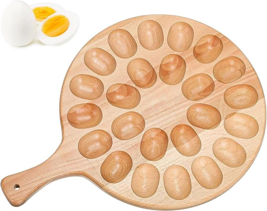Houten Eierhouder Serveerschaal Eieren Presenteren Met Handvat 35 cm Houtkleur