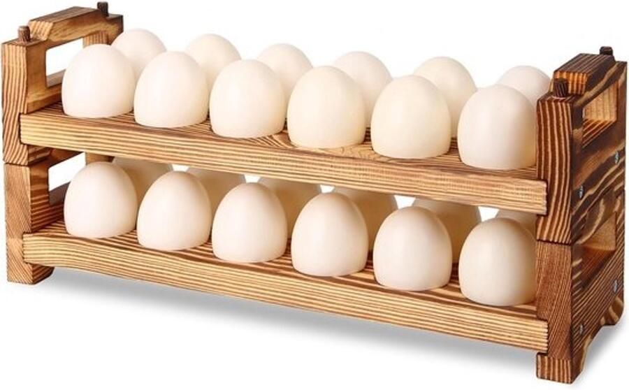 Houten Eierhouder voor 24 Eieren Stapelbare Keukenorganizer en Decoratie