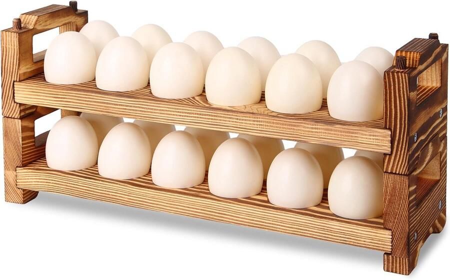 Houten Eierhouder voor 24 Eieren Stapelbare Keukenorganizer en Decoratie