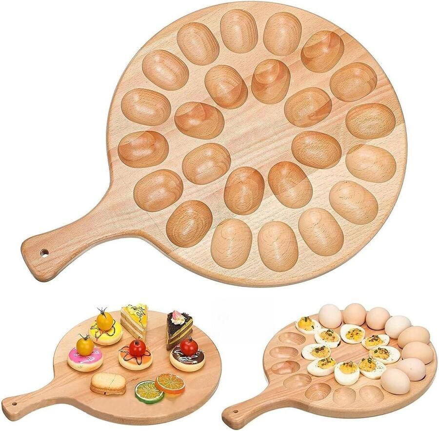 Houten Eierhouders Eierbak Dienblad Eieren Opbergen Met Handvat 24 Eieren Houtkleur