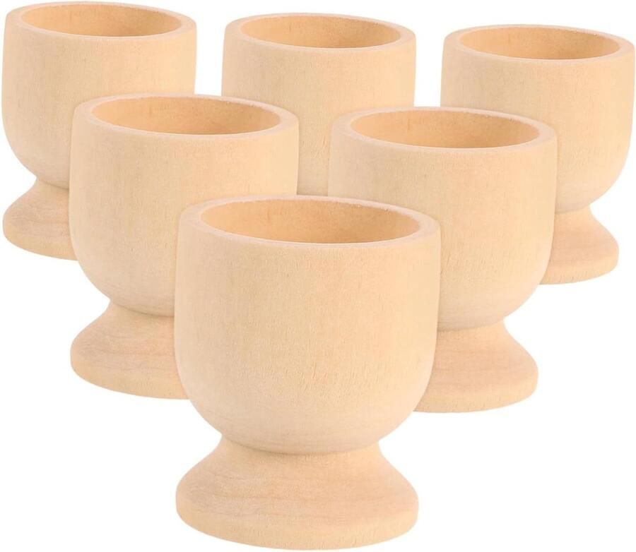 Houten Eierhouders Eierdopjes Imitatie Ei Knutselen en Decoratie Set van 6 Stuks 5x4x4 cm Beige
