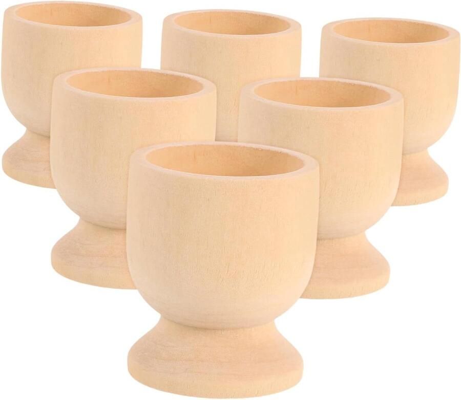 Houten Eierhouders Imitatie-ei Knutselen met kinderen Set van 6 stuks 5x4x4 cm Beige