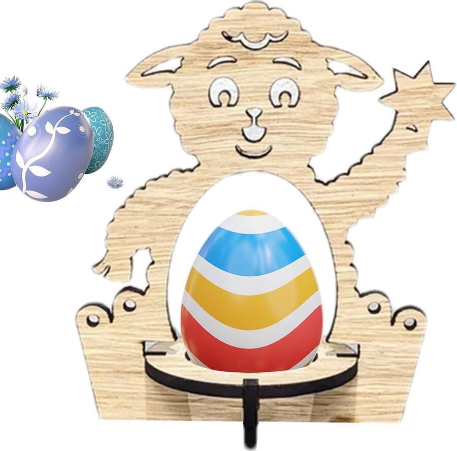 Houten Eierhouders Paasdecoratie Display Paasdecoratie Met Dierenmotieven 11-16 cm Houtkleur