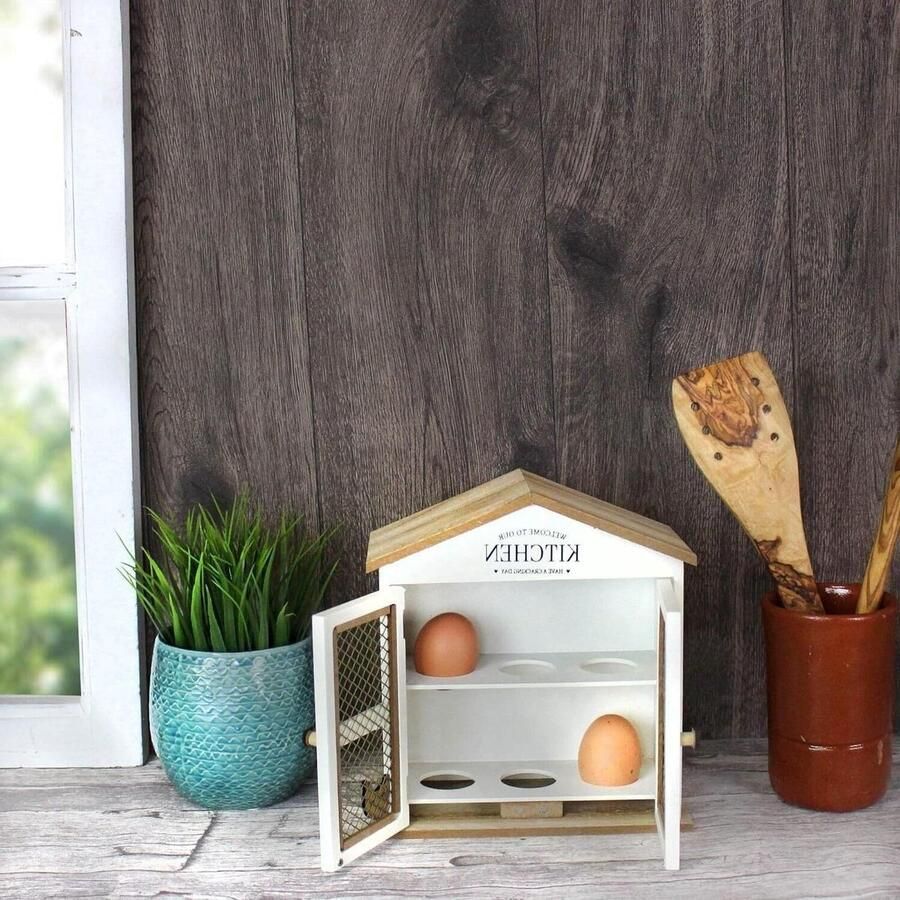 Houten Eierhuis Eierhouder Keuken Eieren Opbergen Shabby Chic Design 6 Eieren Crème Wit