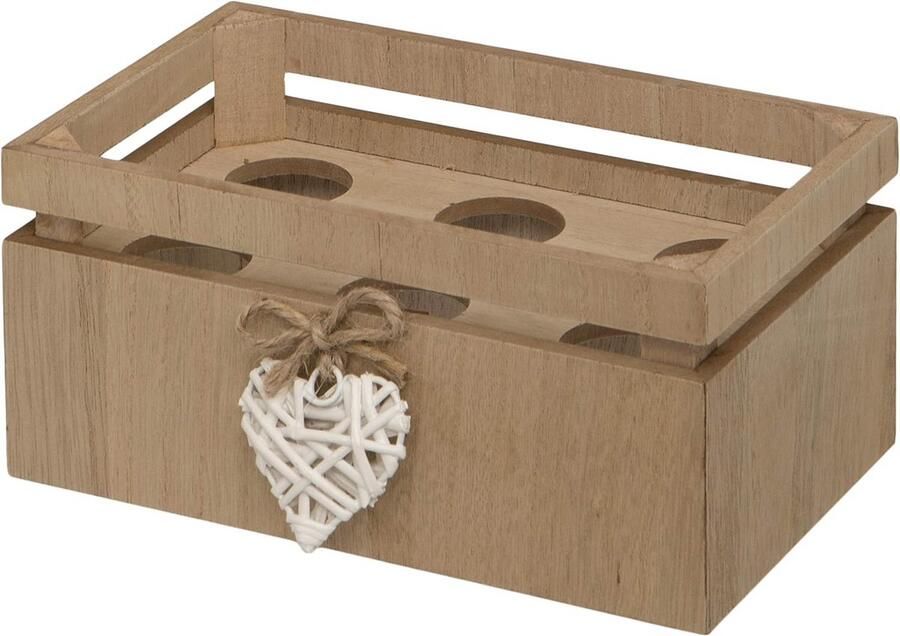 Houten Eierkrat met Geweven Hart voor Zes Eieren