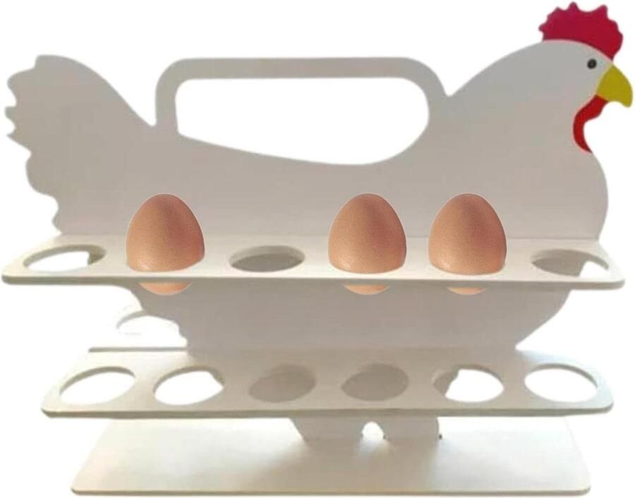 Houten eierrek Kippenhouder Keuken organiseren Creatief ontwerp 24 eieren Wit