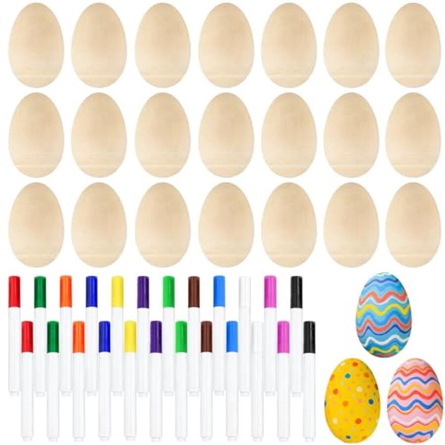 Houten Eiershakerset met 24 Multicolor Penne Perfect voor Kinderen en Doe-Het-Zelf Muziekinstrumenten