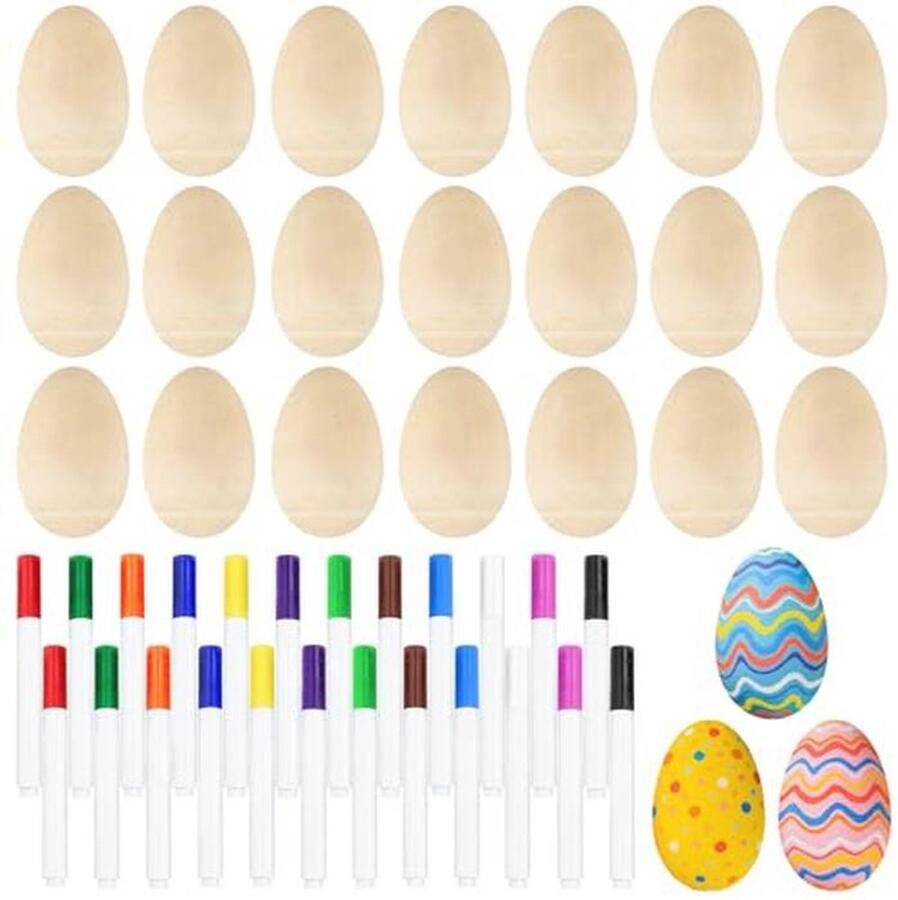 Houten Eiershakerset met 24 Multicolor Penne Perfect voor Kinderen en Doe-Het-Zelf Muziekinstrumenten