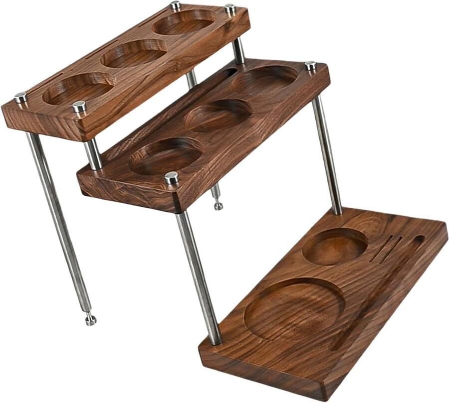 Houten Espresso Houder Koffie Accessoire Opslag Koffiebereiding Organiseren Meerdere Compartimenten 22.5 x 11.8 cm Houtkleur