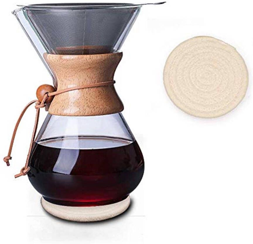 Houten gieten koffiezetapparaat met roestvrijstalen filter en 800 ml borosilicaatglas