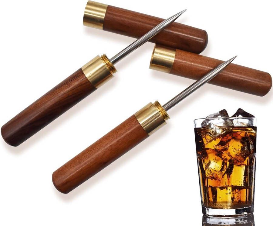 Houten Handvat 2 STKS Rvs Ice Pick Punch Crusher met Cover Verwijderen Crushed Ice Tool voor Keuken Barman Picknics en Camping