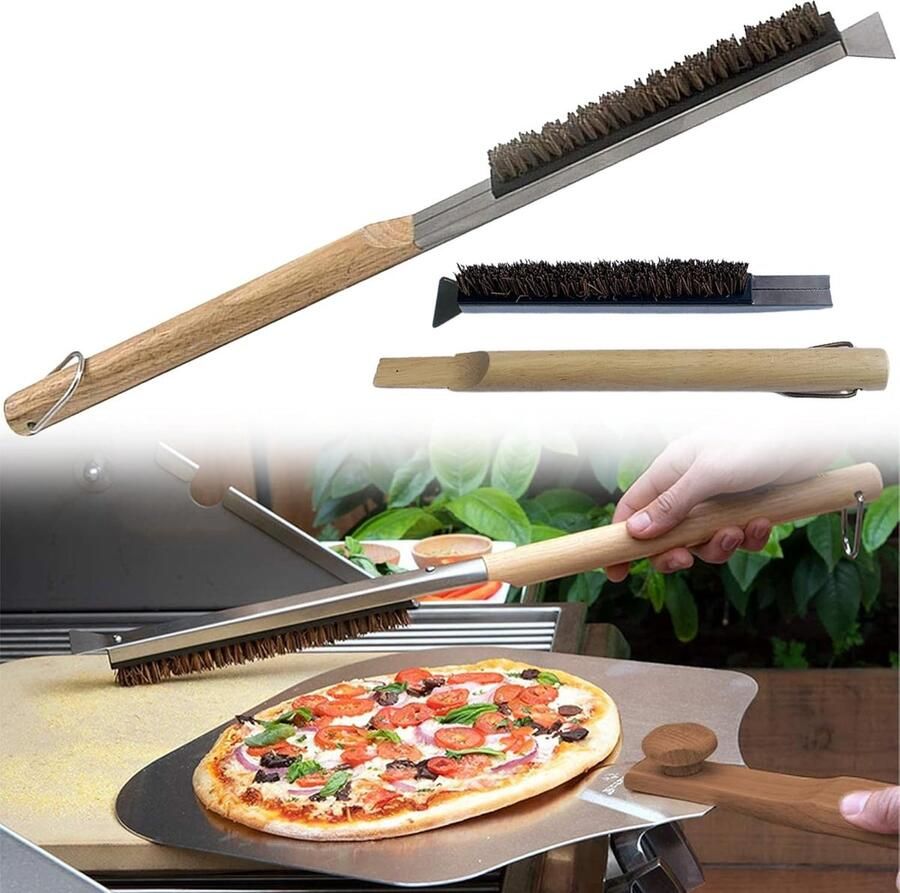 Houten Handvat Steel Scraper en Messing Borstel voor Pizza Oven Accessoires en Barbecue Geschikt voor Keuken en Bakken Veelzijdig Gereedschap voor Pizzaliefhebbers