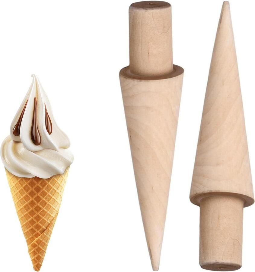 Houten IJshoorntjes Roller Set (2 Stuks) DIY Wafel Bakvorm Kegelvorm