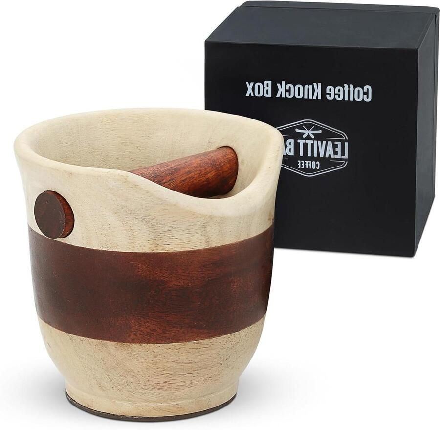 Houten klopbox Koffiedik bak Koffiezet apparaat Handgemaakt design 16x13x13 cm Bruin