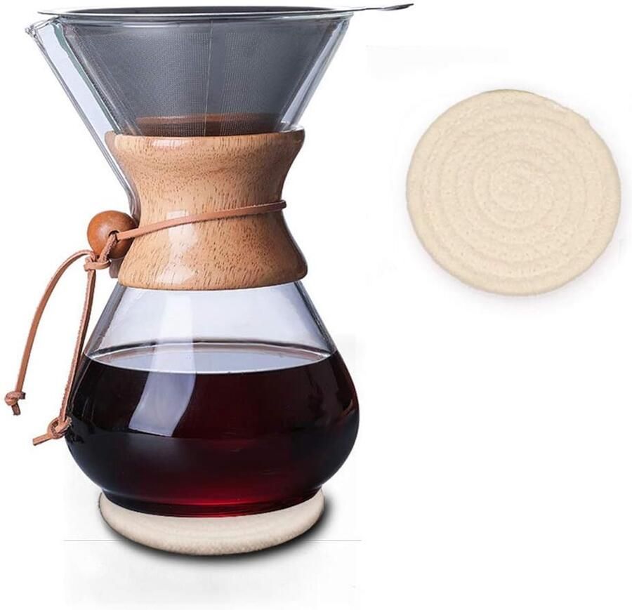 Houten koffiezetapparaat 400 ml glazen caraf permanent filter houdt koffie langer warm ShopVlot