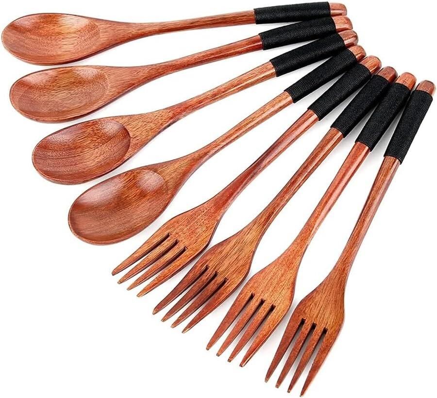 Houten Lepelset Keukenbestek Set Koken & Eten Handgemaakt Japans Design 225 cm Lengte Natuurlijk Hout