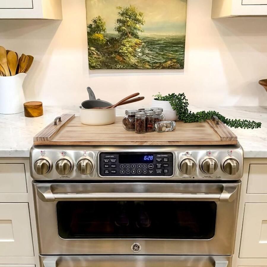 Houten noedelafdekking Kookplaat beschermer Keuken organiseren Met handgrepen 75 x 56 cm Natuurlijk