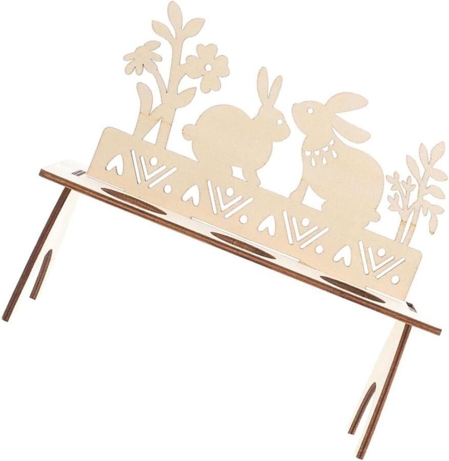 Houten Paasei Houder Eierhouder Konijn Paasdecoratie Konijn Thema 20x20x20 cm Houtkleur