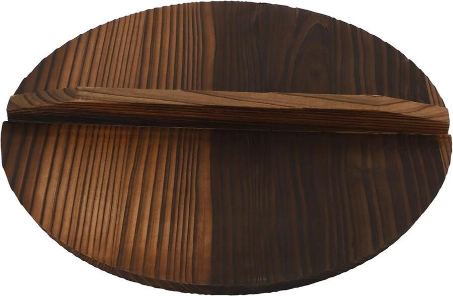 Houten Pannendeksel Handvat Keuken Accessoire Koken en Bakken Natuurlijke Textuur 30cm Diameter Carbon