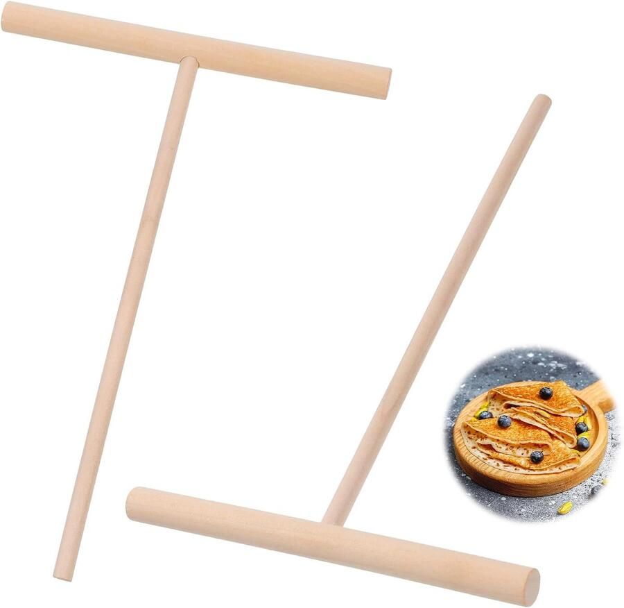 Houten Pannenkoekenverdeler Crêpe Strooier Deegspreider Pannenkoeken Bakken T-Vormig Ontwerp 20 x 7 x 1 cm Houtkleur