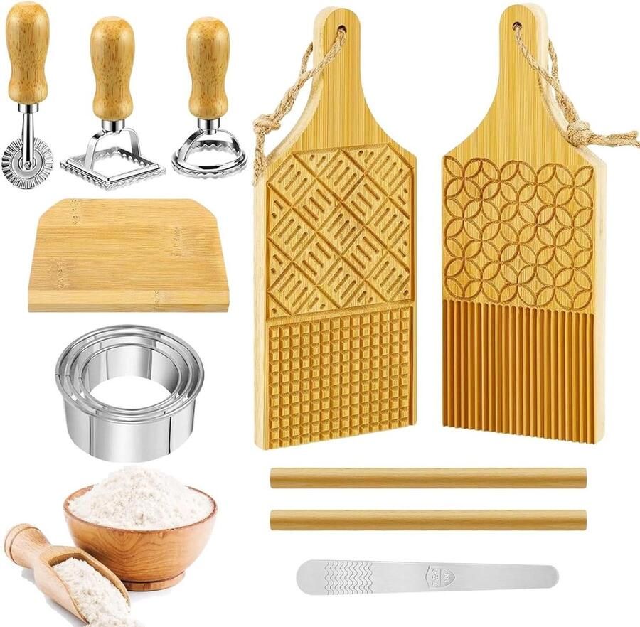 Houten Pasta Set Pastamaker Gereedschap Zelf Pasta Maken 12-delige Gereedschapsset 30 x 20 x 5 cm