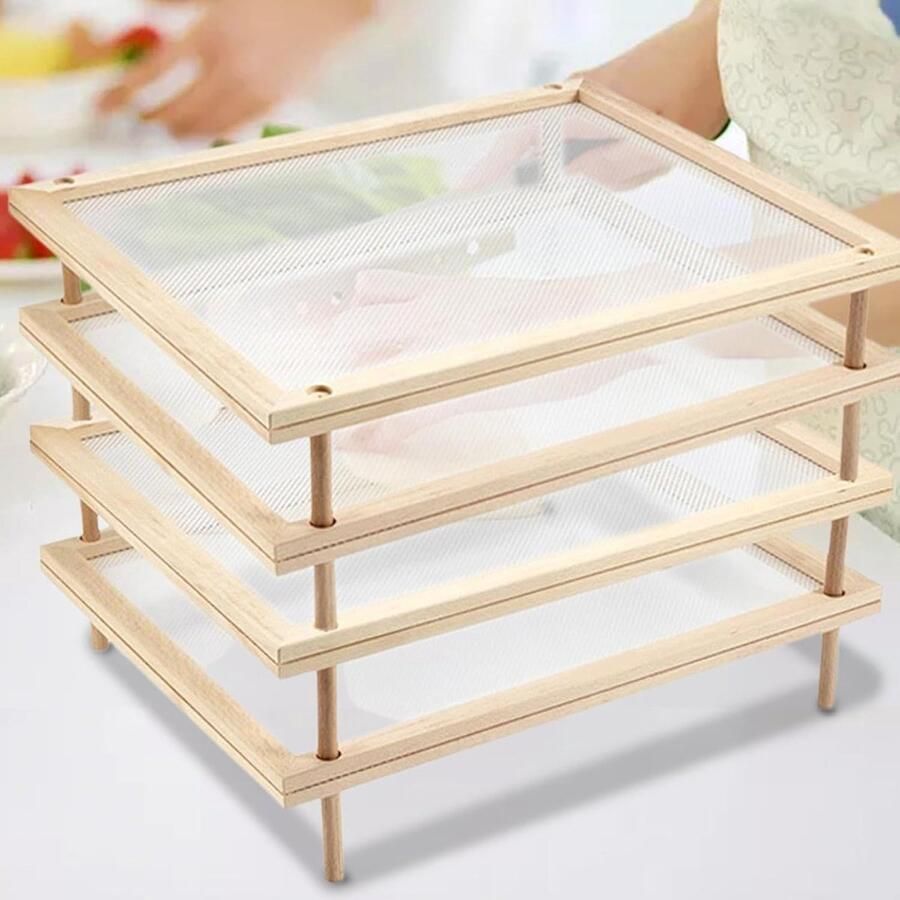 Houten Pastadroger Voedseldroger Stapelbaar Eten Drogen Open Fruitopslag 44 x 31.5 x 5.5 cm Niet gespecificeerd