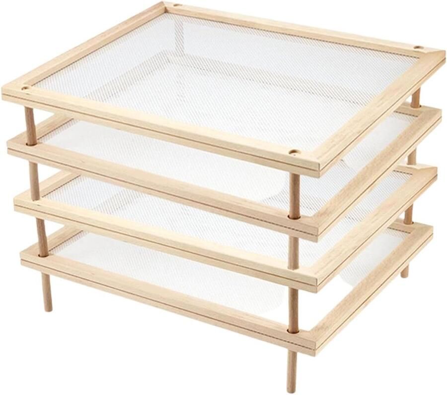Houten Pastadroogrek Voedseldroger Stapelbaar Voedsel Drogen Luchtcirculatie Net 24.5 x 39 cm Natuurlijk Hout