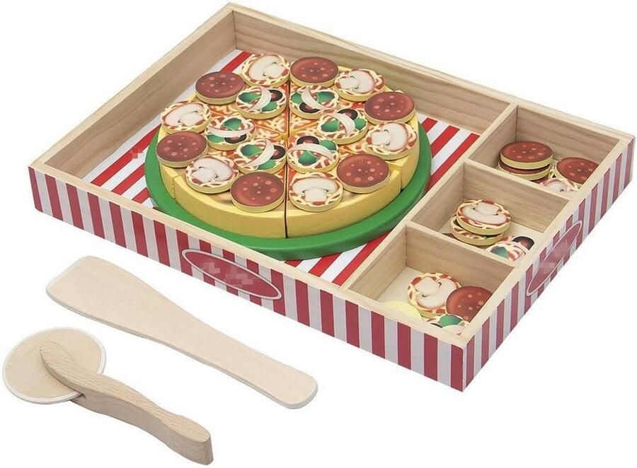 Houten Pizza Keukenset Speelgoed Organiseren Kinderen Spelenderwijs Inclusief Opbergdoos 34 x 232 x 4 cm