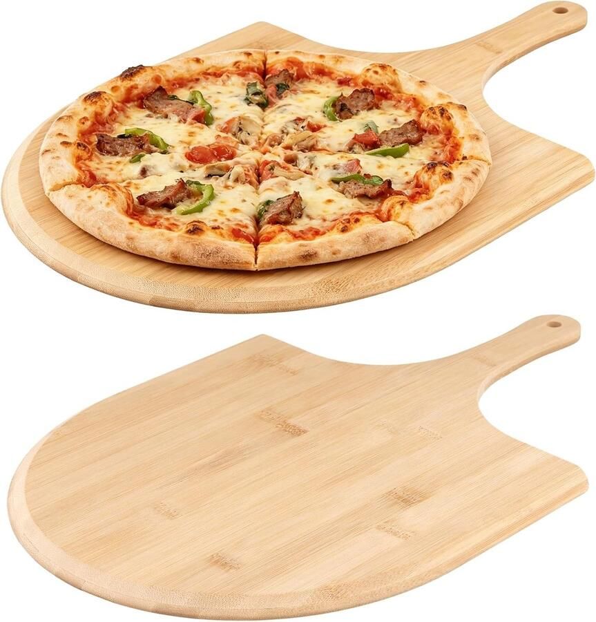 Houten Pizza Peel Set van 2 11 8 inch Bamboe Serveerplanken met Handgrepen voor Zelfgemaakte Pizza Ideaal voor Bakken en Serveren